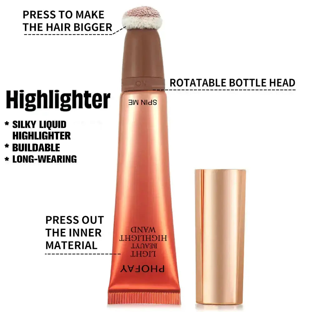 Hypes Inventory PHOFAY Glow Liquid Highlighter Wand showcasing a sleek tube with shimmering highlighter inside.