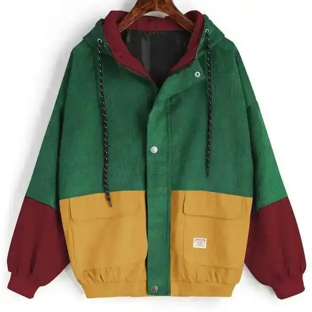 Unisex Oversized Corduroy Patchwork Jacket | Warm Retro Colorblock Coat for Autumn & Winter Hypes Inventory