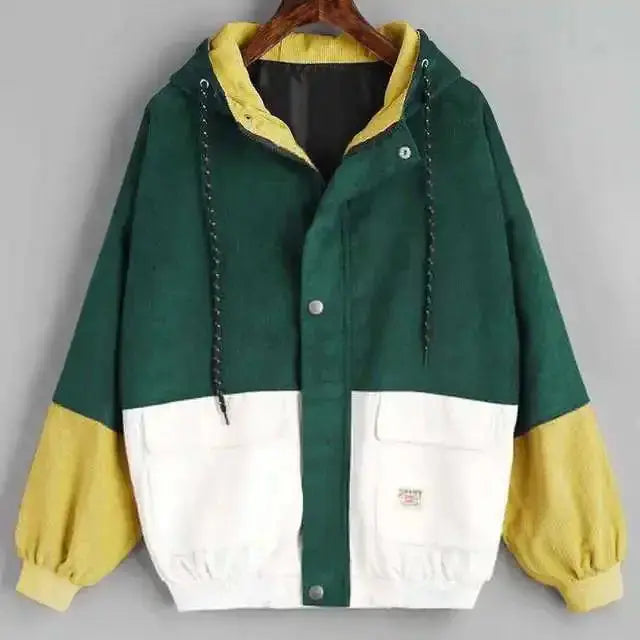 Unisex Oversized Corduroy Patchwork Jacket | Warm Retro Colorblock Coat for Autumn & Winter Hypes Inventory