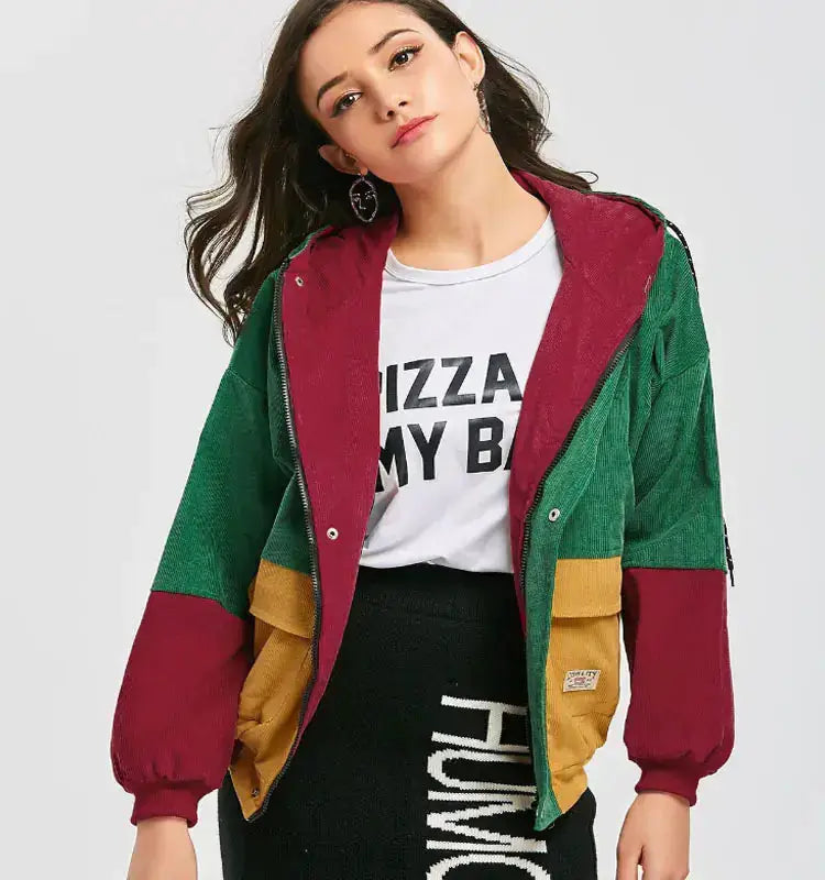 Unisex Oversized Corduroy Patchwork Jacket | Warm Retro Colorblock Coat for Autumn & Winter Hypes Inventory
