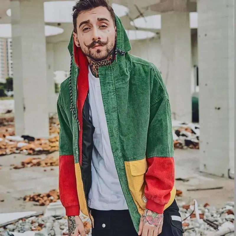 Unisex Oversized Corduroy Patchwork Jacket | Warm Retro Colorblock Coat for Autumn & Winter Hypes Inventory