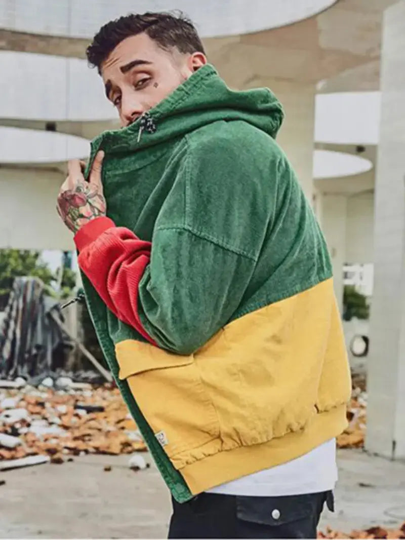 Unisex Oversized Corduroy Patchwork Jacket | Warm Retro Colorblock Coat for Autumn & Winter Hypes Inventory