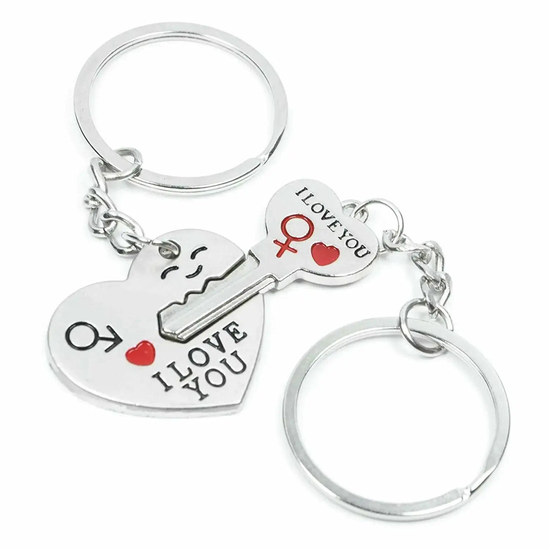 Matching couple heart keychains from Hypes Inventory, romantic love keyrings for boyfriend and girlfriend, perfect for anniversaries.
