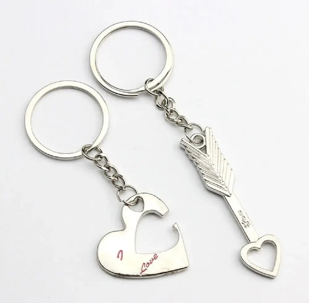 Matching couple heart keychains by Hypes Inventory, featuring romantic love-themed designs for boyfriend and girlfriend.