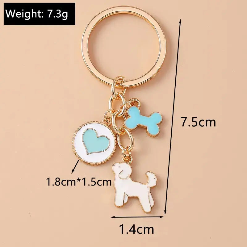 Cute enamel cartoon dog and penguin keychain by Hypes Inventory, featuring heart and star charms for bags and keys.