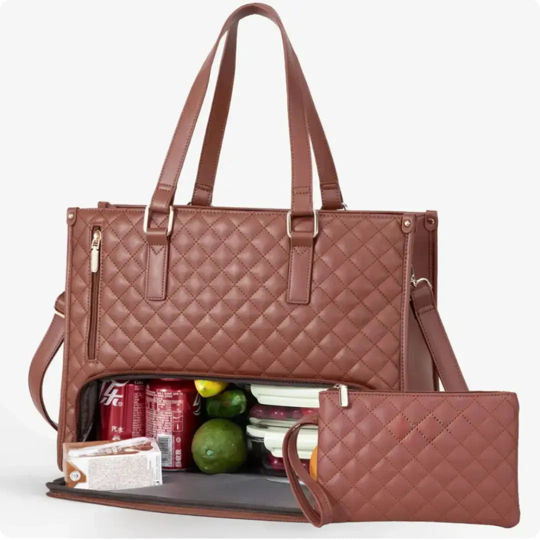 Hypes Inventory insulated laptop tote bag in black, stylish 2-in-1 work and travel lunch bag with spacious interior and sleek design.