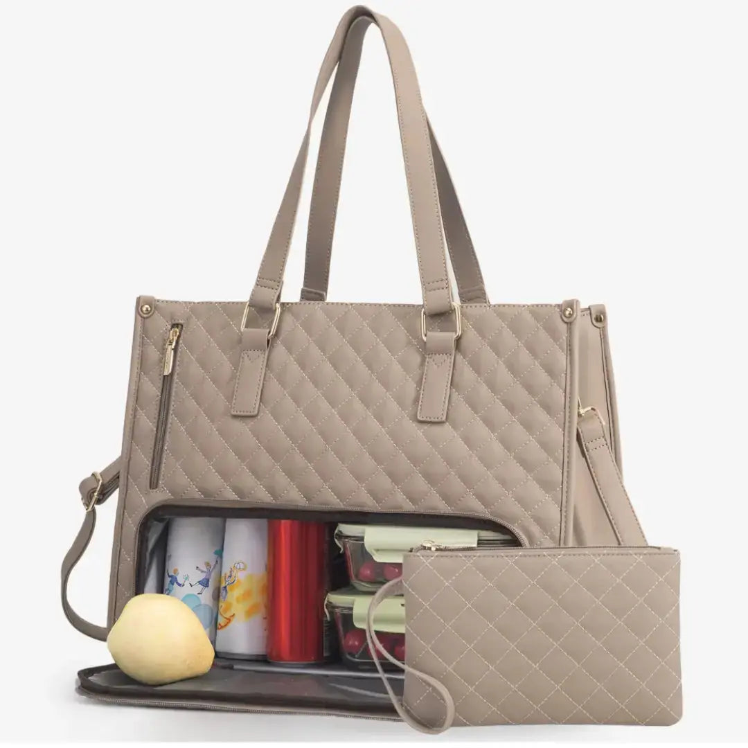 Hypes Inventory insulated laptop tote bag in black, stylish 2-in-1 work and travel tote with lunch compartment.