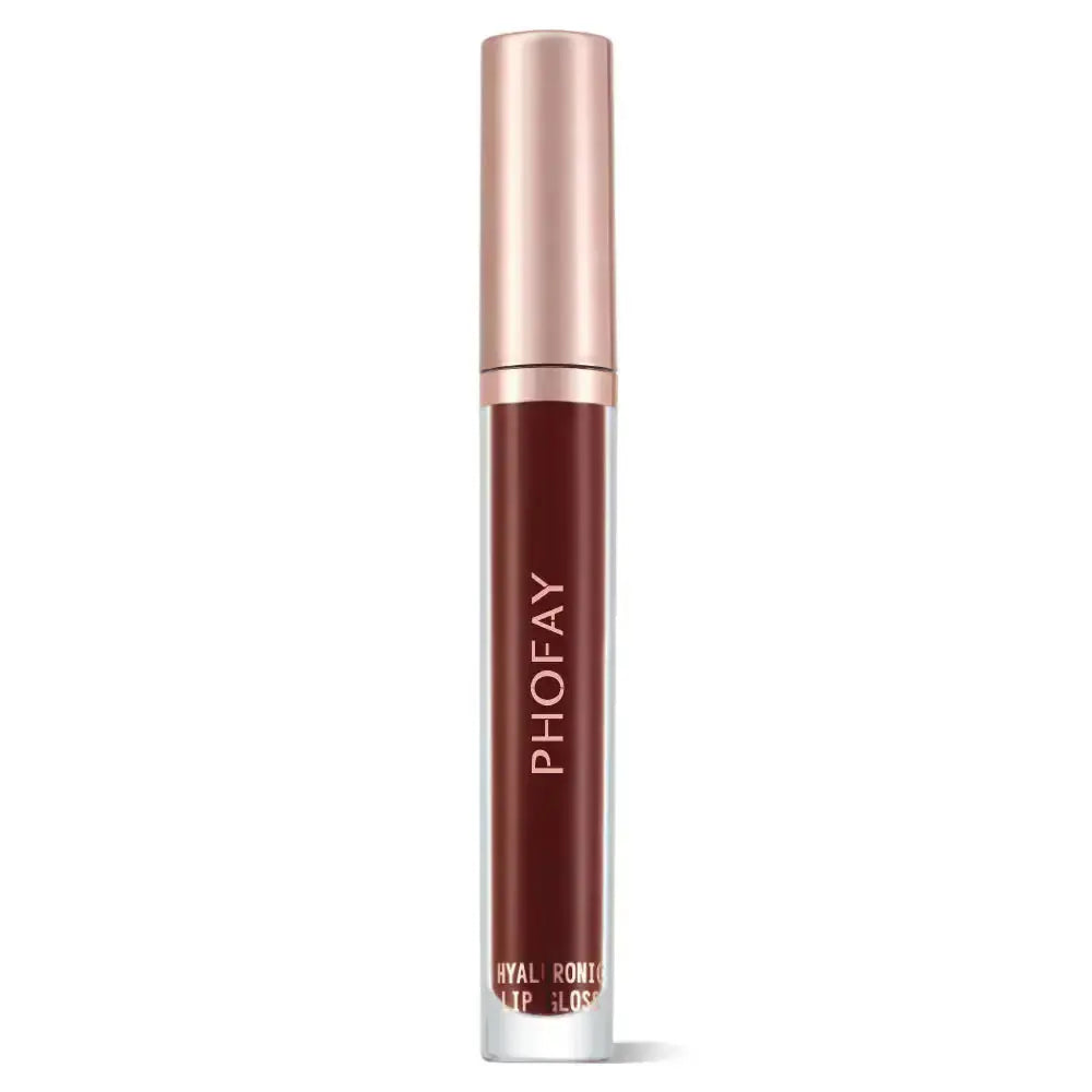 Hypes Inventory PHOFAY Hydrating Hyaluronic Lip Gloss with shiny transparent tube and applicator brush showing glossy finish