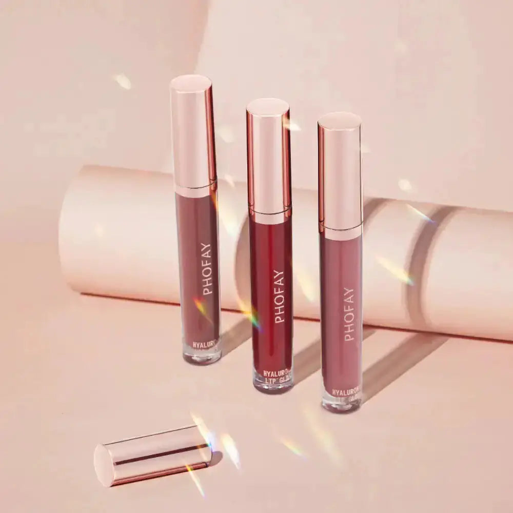 Hypes Inventory PHOFAY Hydrating Hyaluronic Lip Gloss applied on lips with a glossy finish, showcasing smooth, shiny texture.