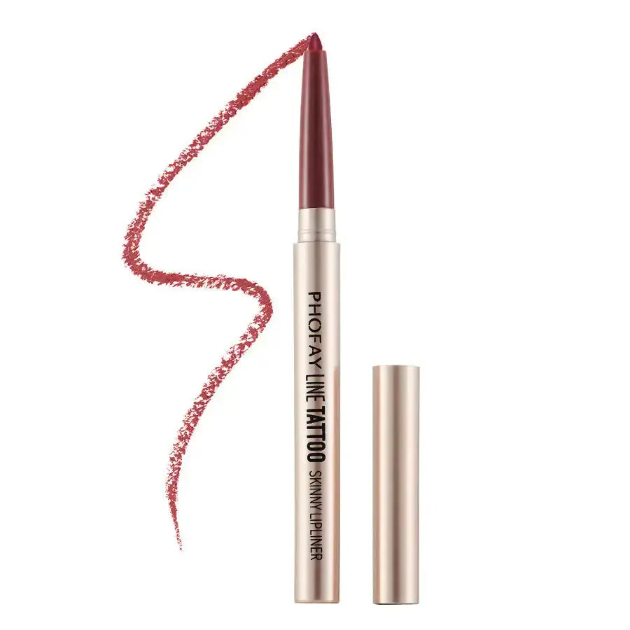 Waterproof long-lasting lip liner pencil by PHOFAY, with a sleek Hypes Inventory branding, shown in a close-up shot.