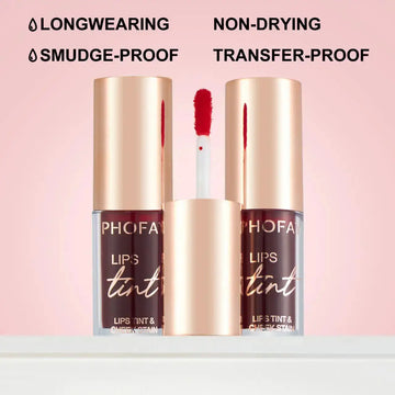 Hypes Inventory PHOFAY long-lasting lip and cheek tint in a sleek tube, showing the vibrant coral shade ready for application.