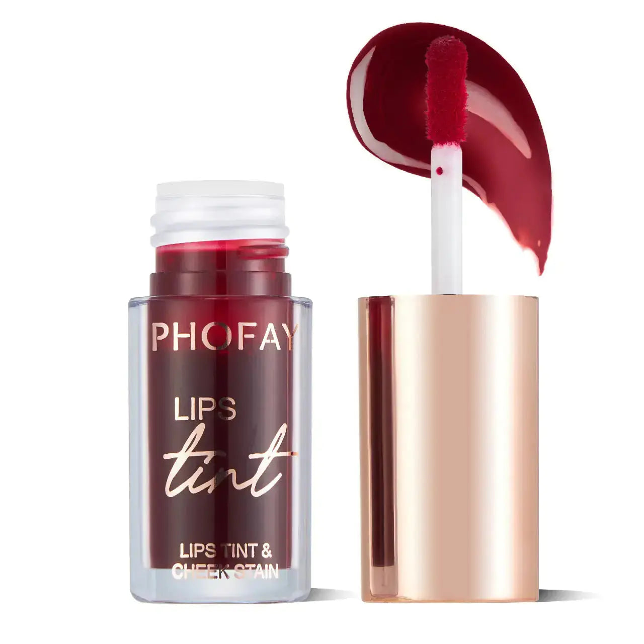 Hypes Inventory PHOFAY long-lasting lip and cheek tint in a vibrant pink shade, showing the product tube with applicator.