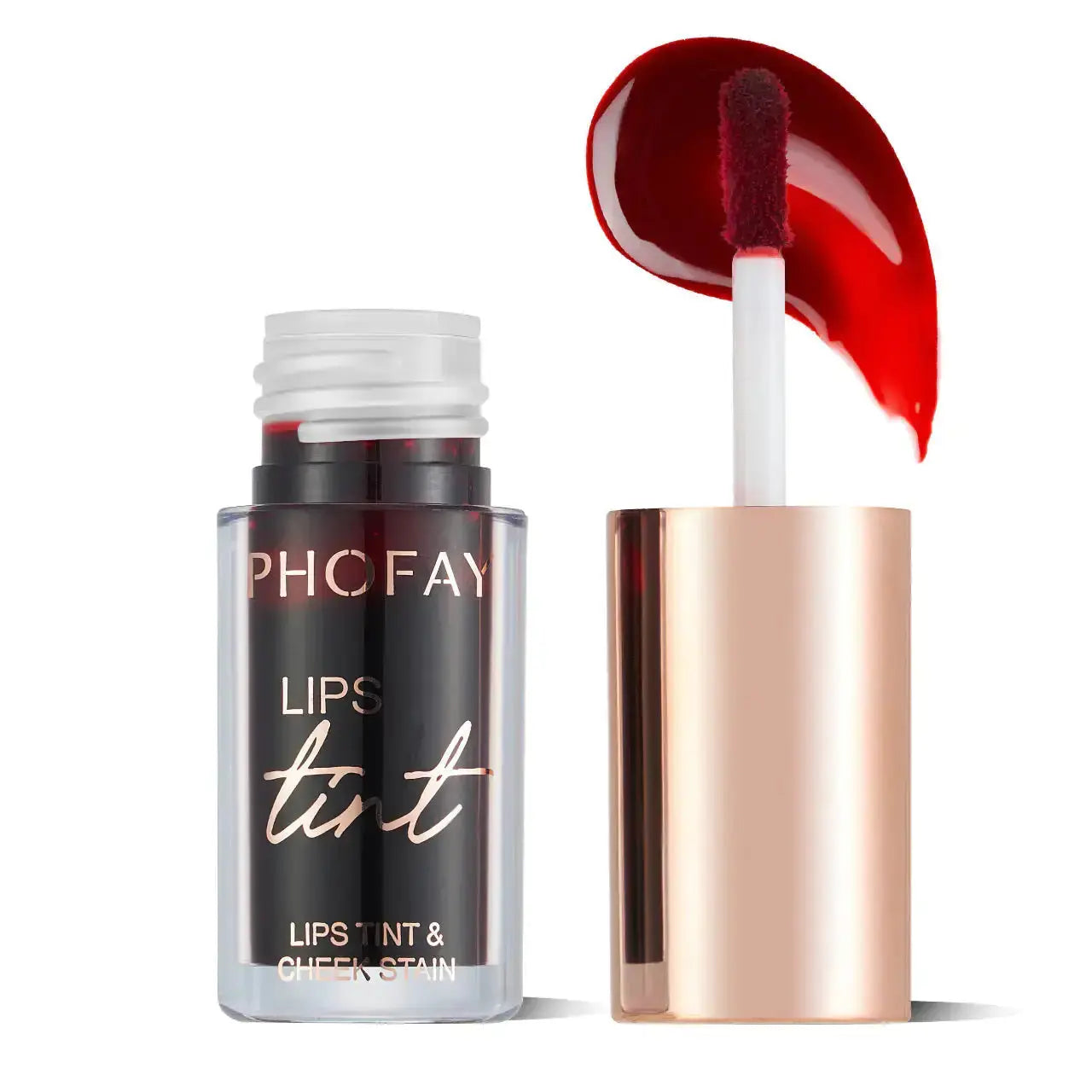 Hypes Inventory PHOFAY long-lasting lip and cheek tint in a sleek tube, showcasing vibrant color and smooth texture.