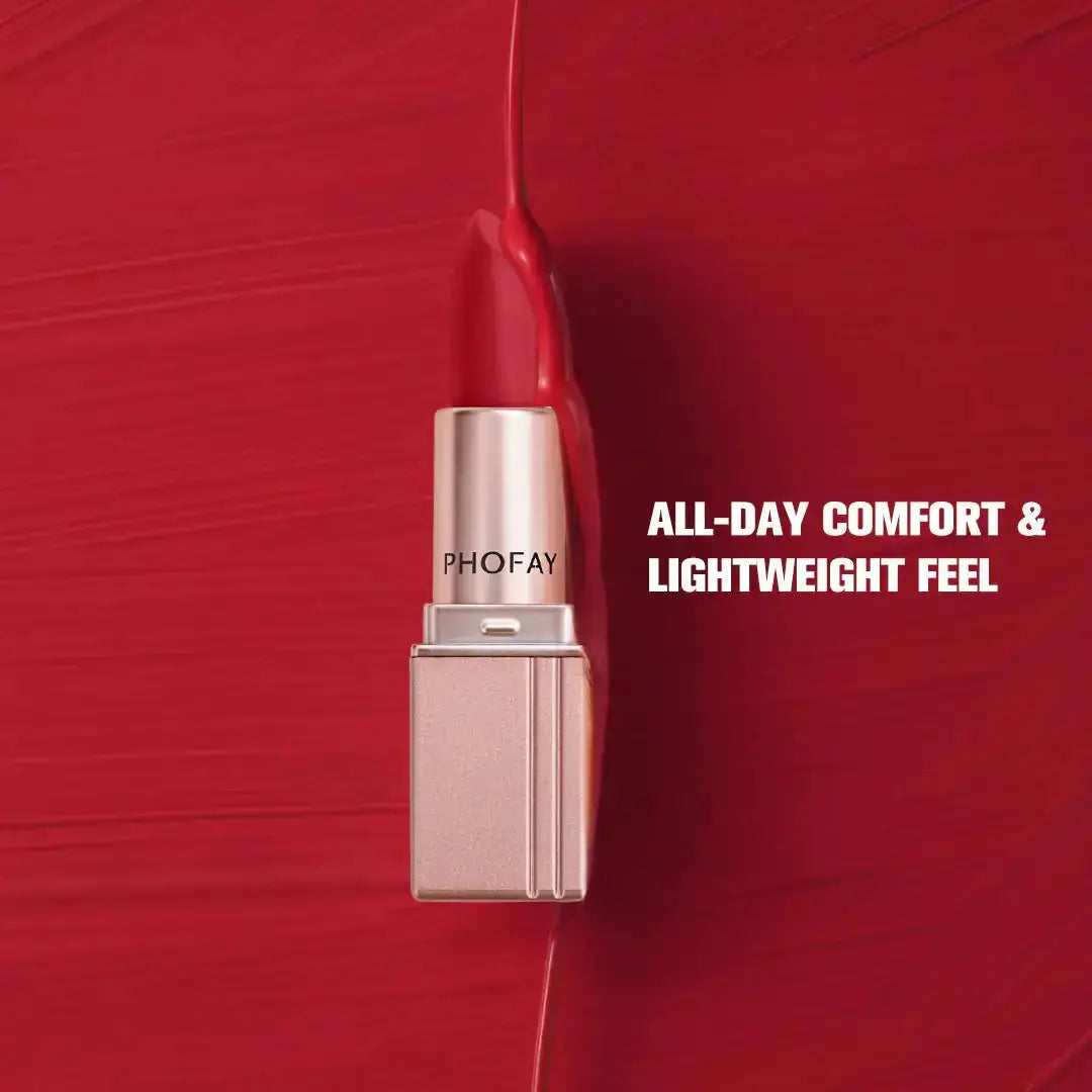Hypes Inventory PHOFAY matte waterproof lipstick in a sleek tube, showcasing a rich, vibrant lip color.