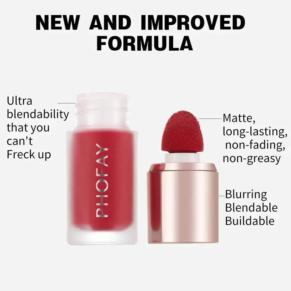 Hypes Inventory PHOFAY Mousse Liquid Blush in a sleek bottle, showcasing the lightweight, creamy blush formula.