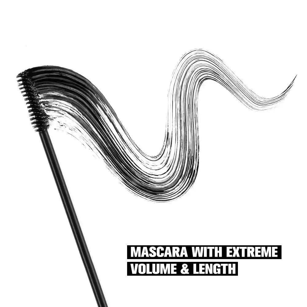 Hypes Inventory volumizing mascara with lengthening and curling brush, showcasing long, thick, and beautifully curled eyelashes.