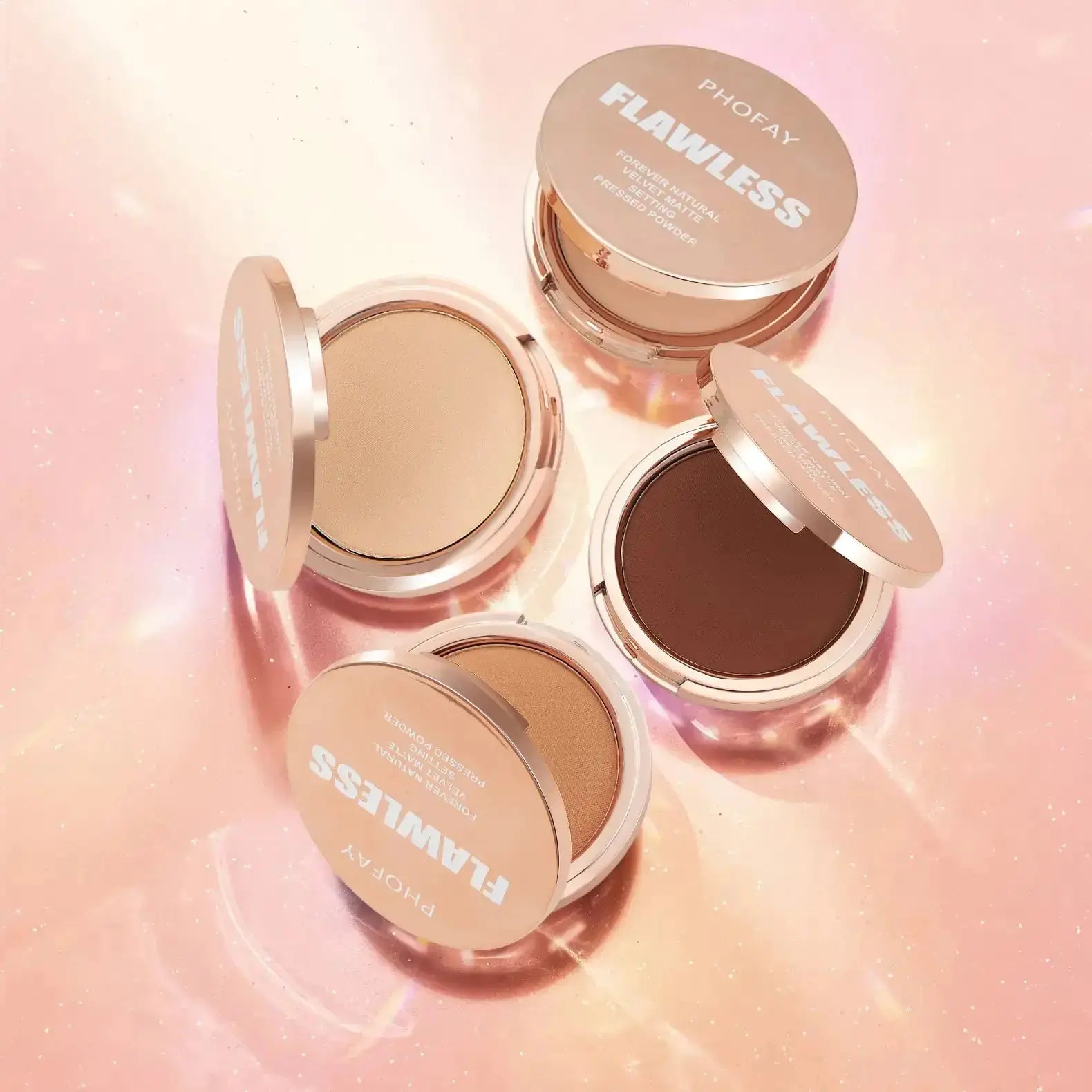 Hypes Inventory PHOFAY Matte Setting Pressed Powder in a compact case with a smooth, matte finish, suitable for all skin types.