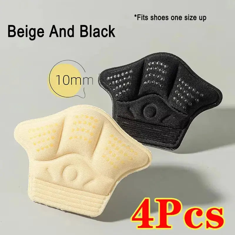 Hypes Inventory anti-slip shoe heel pads and insoles inside a pair of loose shoes, providing added comfort and grip.