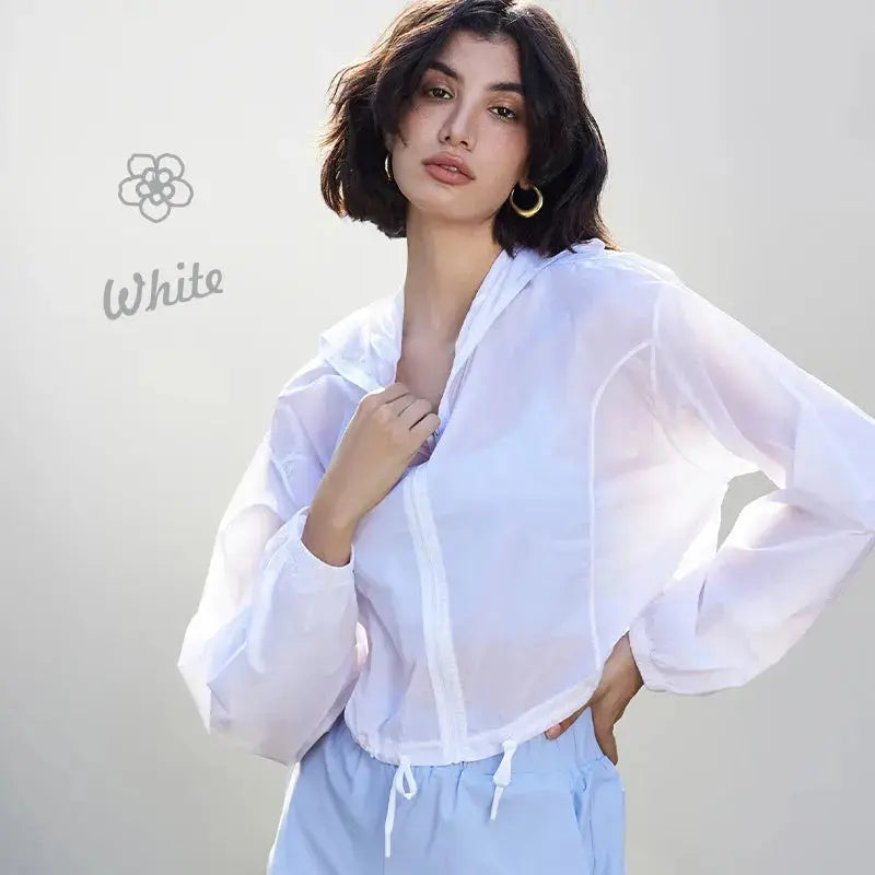 New Lightweight Yoga Jacket Loose Hooded Drawstring Sport Top Women'S Thin Casual Outdoor Long Sleeve Summer Jacket