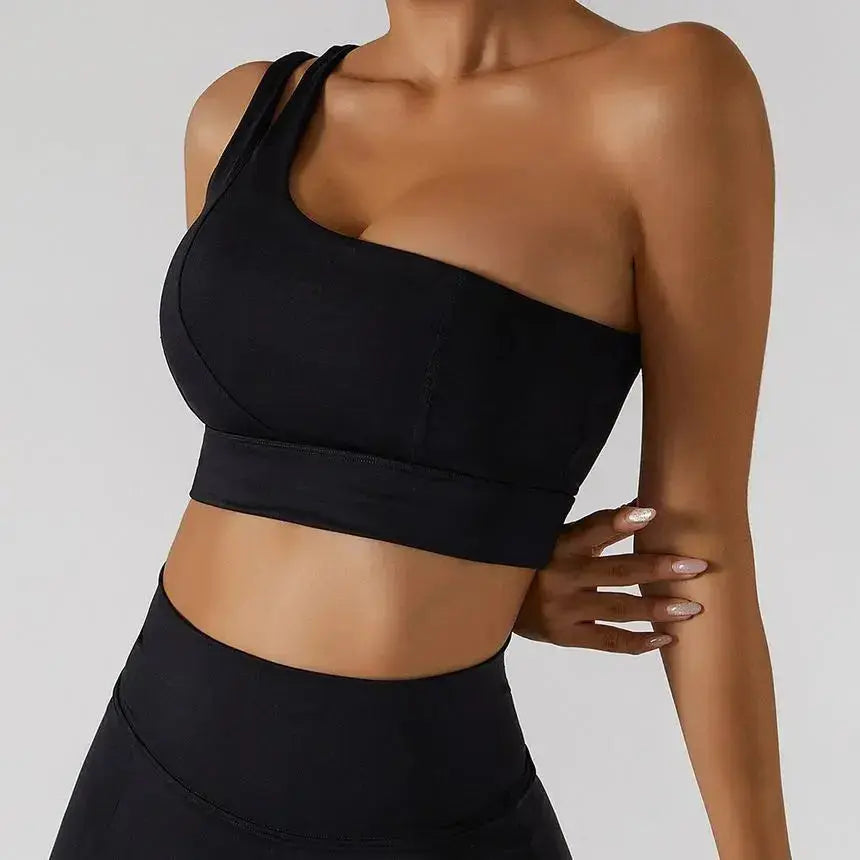 Hypes Inventory Flaire™ ribbed one shoulder sports bra for workout, featuring a stylish asymmetrical design and supportive fit.