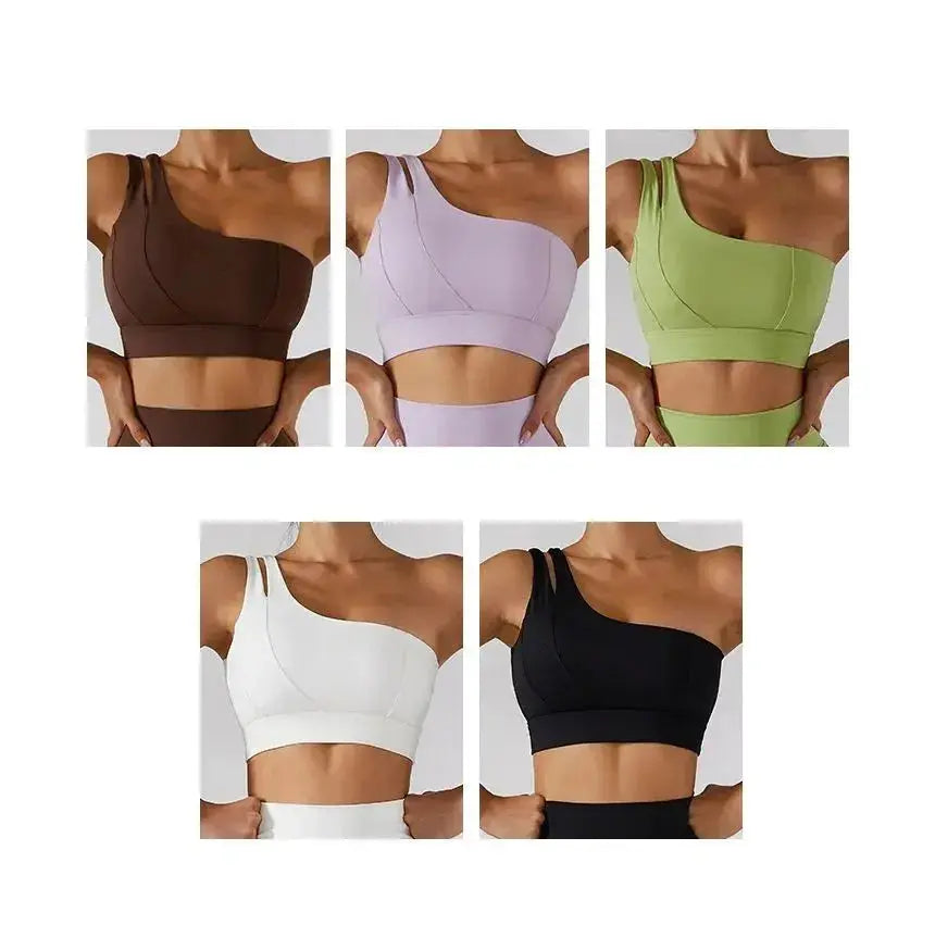 Hypes Inventory Flaire™ ribbed one-shoulder sports bra, black workout bra with sleek design and supportive fit.