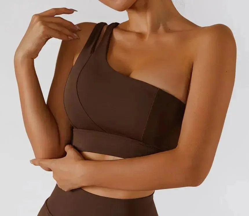 Hypes Inventory Flaire™ ribbed one shoulder sports bra for women, designed for activewear and yoga workouts.