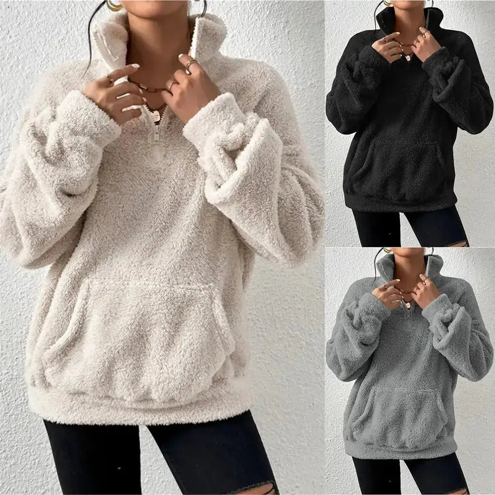 Velvet Stand Collar Sweater for Women | Warm Elegant Autumn & Winter Pullover Hypes Inventory
