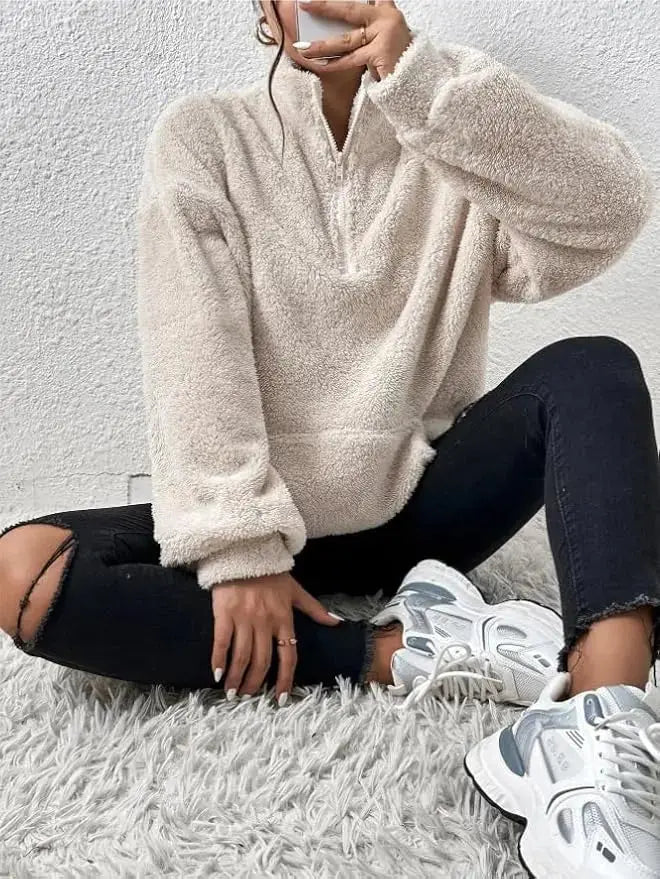 Velvet Stand Collar Sweater for Women | Warm Elegant Autumn & Winter Pullover Hypes Inventory