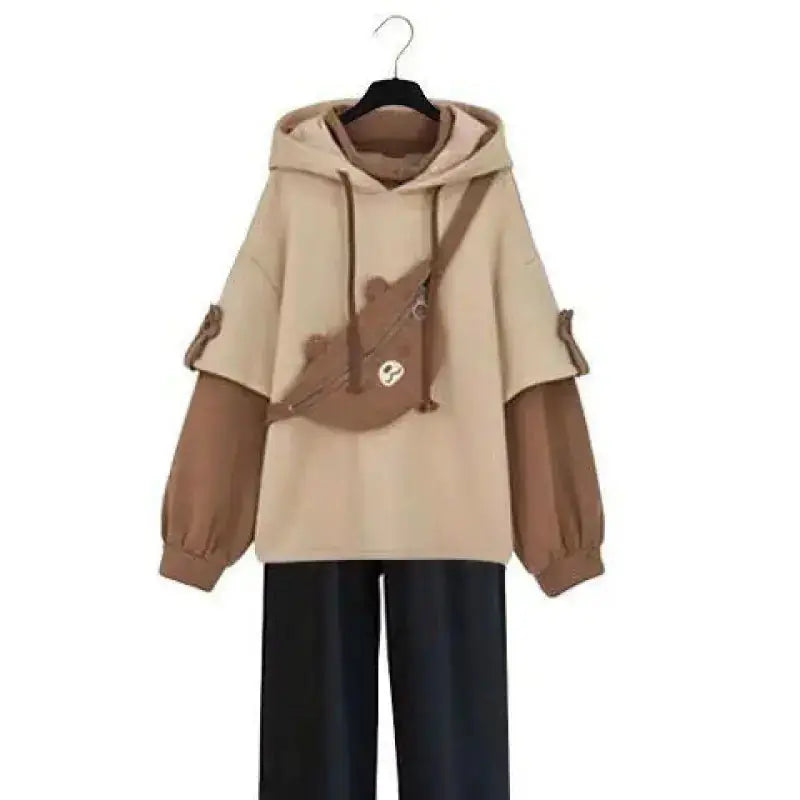 Korean Style Fleece Sweatshirt Set | Thick Warm Hoodie Outfit for Autumn & Winter Hypes Inventory
