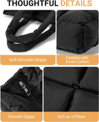 Black quilted puffer tote bag for women with cup holder and multiple compartments, lightweight travel and gym tote by Hypes Inventory.