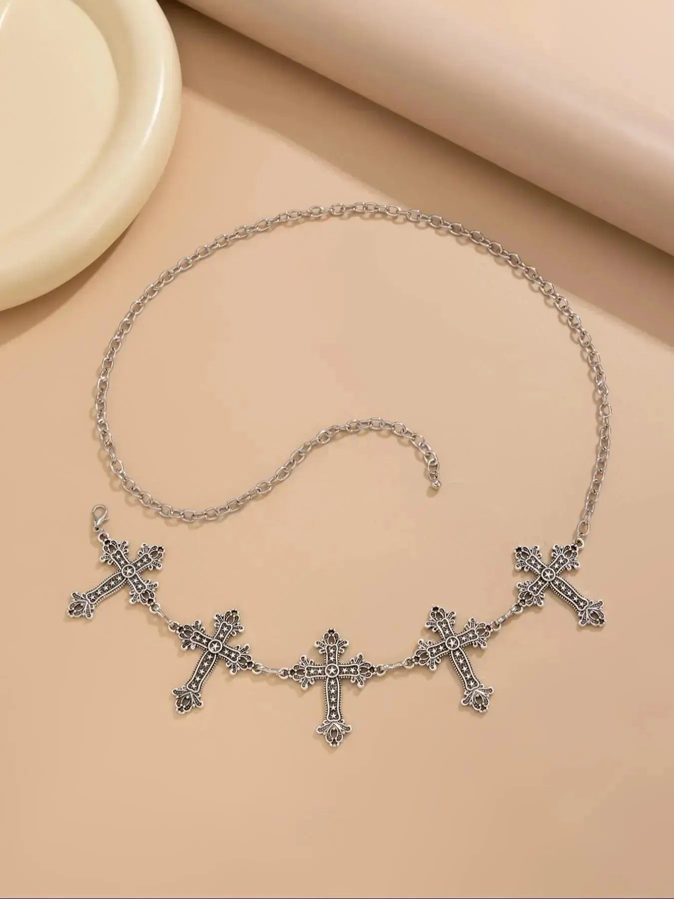 Women’s Punk Cross Waist Chain Belt – Adjustable Silver Body Chain for Dresses, Jeans & Festival Outfits | Trendy Gothic Charm Jewelry Gift
