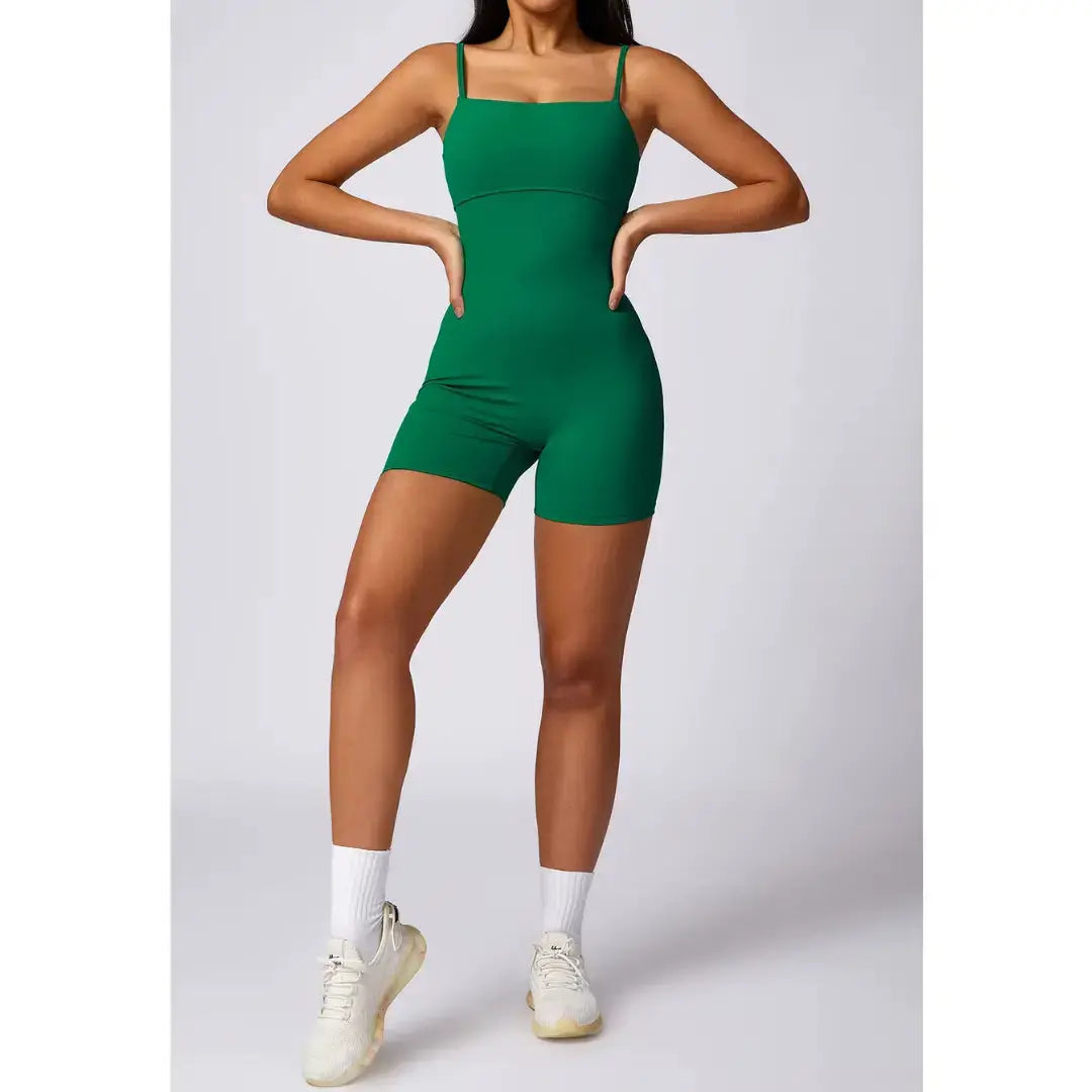 Black Flairé™ seamless yoga jumpsuit by Hypes Inventory, featuring a sculpting one-piece design for women’s activewear.