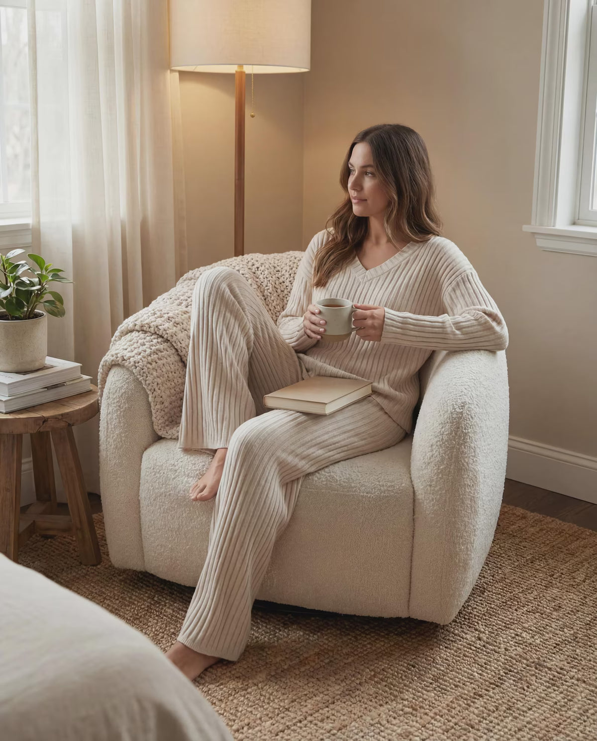 LÁVINE™ Cozy Ribbed Knit Two-Piece Lounge Set