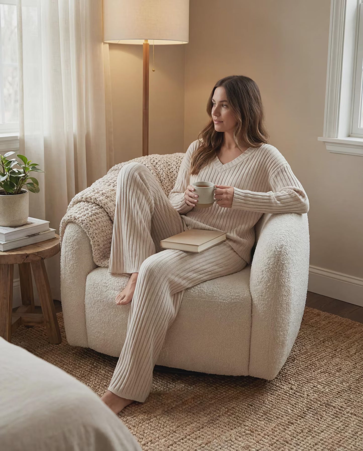 LÁVINE™ Cozy Ribbed Knit Two-Piece Lounge Set