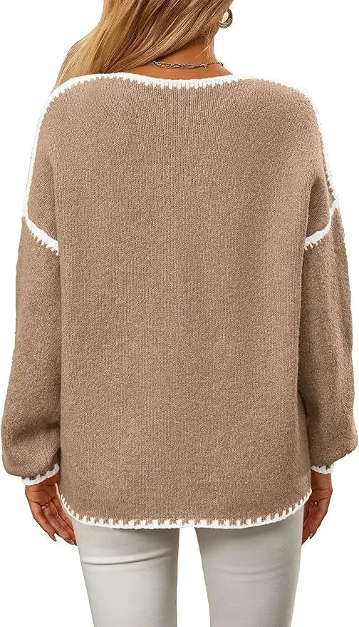 LÁVINE™ oversized knit sweater for women in khaki, featuring a cozy, chunky design and ultra-soft, relaxed fit.