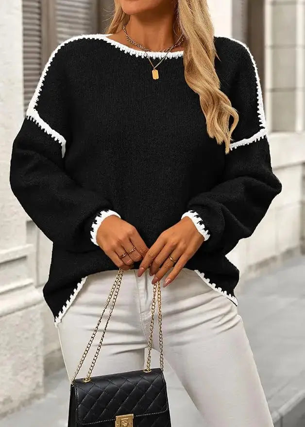 LÁVINE™ oversized knit sweater for women in khaki, featuring a cozy, chunky design and ultra-soft, relaxed fit.