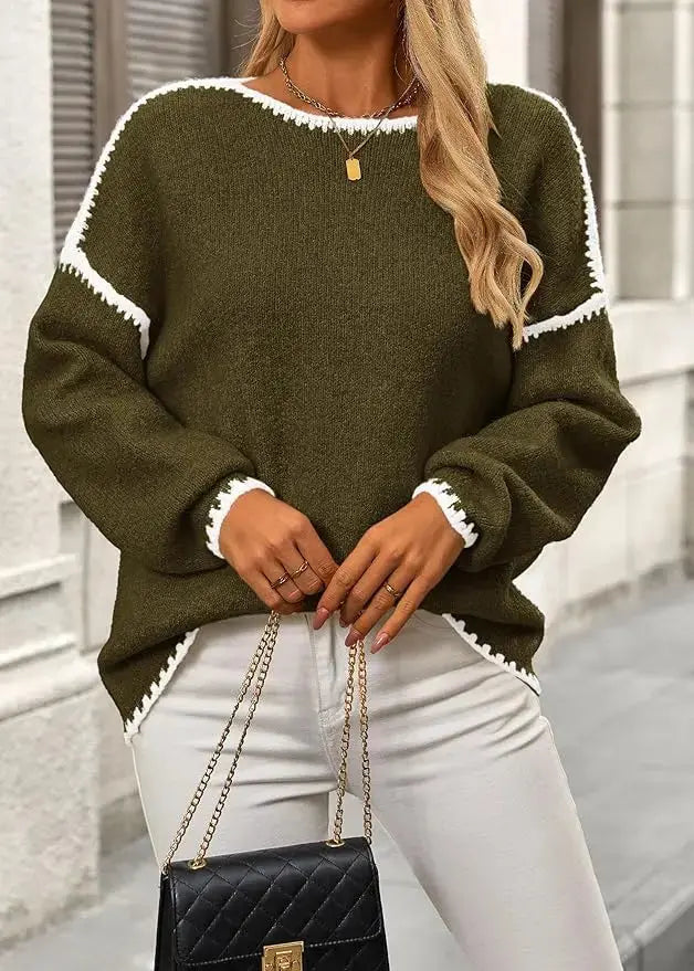 LÁVINE™ oversized knit sweater for women in khaki, featuring a cozy, chunky design and ultra-soft, relaxed fit.