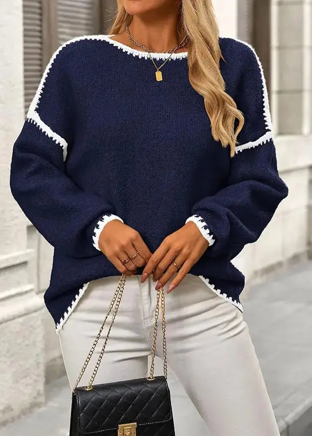 LÁVINE™ oversized knit sweater for women, khaki color, ultra-soft chunky pullover with a cozy, relaxed fit and textured knit pattern.