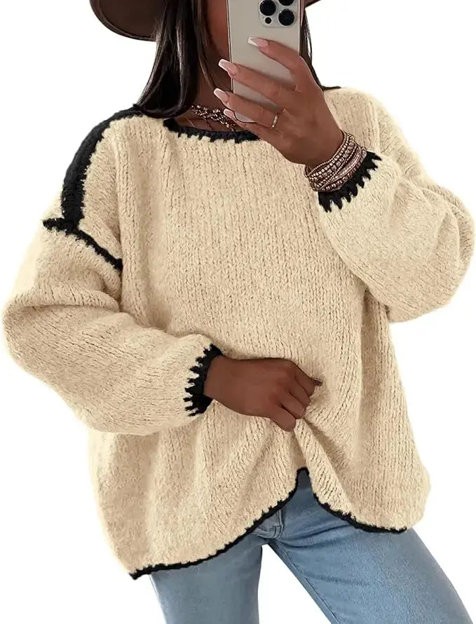 LÁVINE™ oversized knit sweater for women in khaki, featuring a cozy, chunky design and ultra-soft fabric for comfort.
