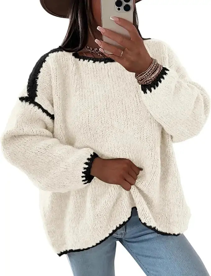 LÁVINE™ oversized knit sweater for women in khaki, featuring a cozy chunky design and soft, relaxed fit.