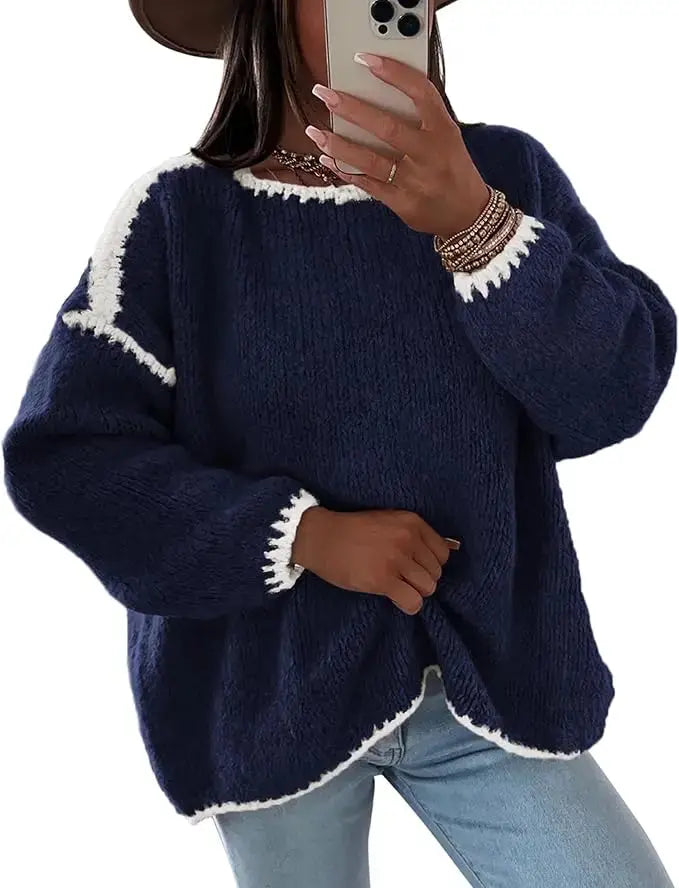 LÁVINE™ oversized knit sweater for women in khaki, featuring a chunky, ultra-soft, cozy design perfect for casual wear.