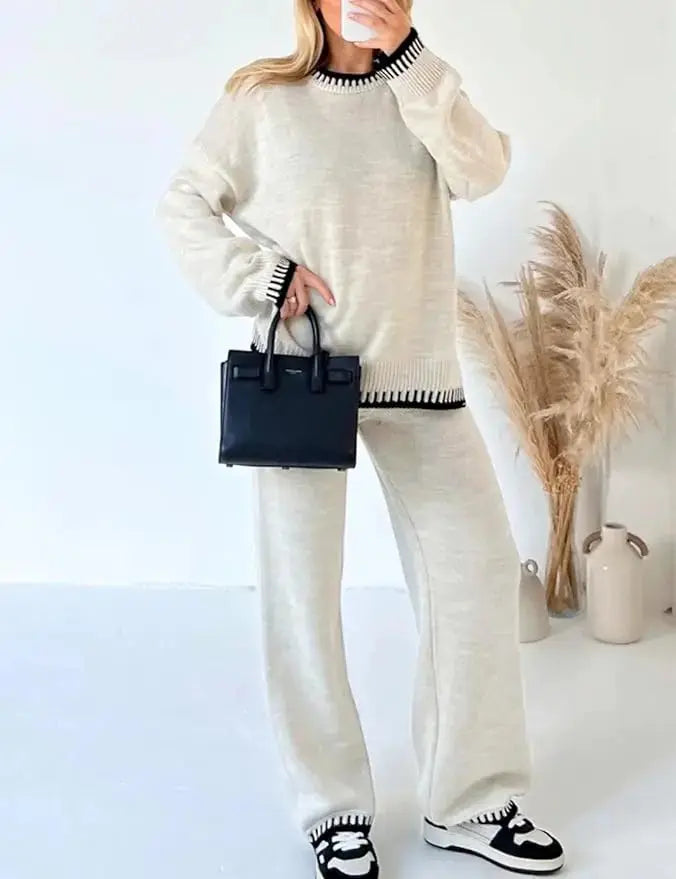 LÁVINE™ women's two-piece pant suit set featuring a tailored, elegant warm design, perfect for sophisticated office or formal wear.