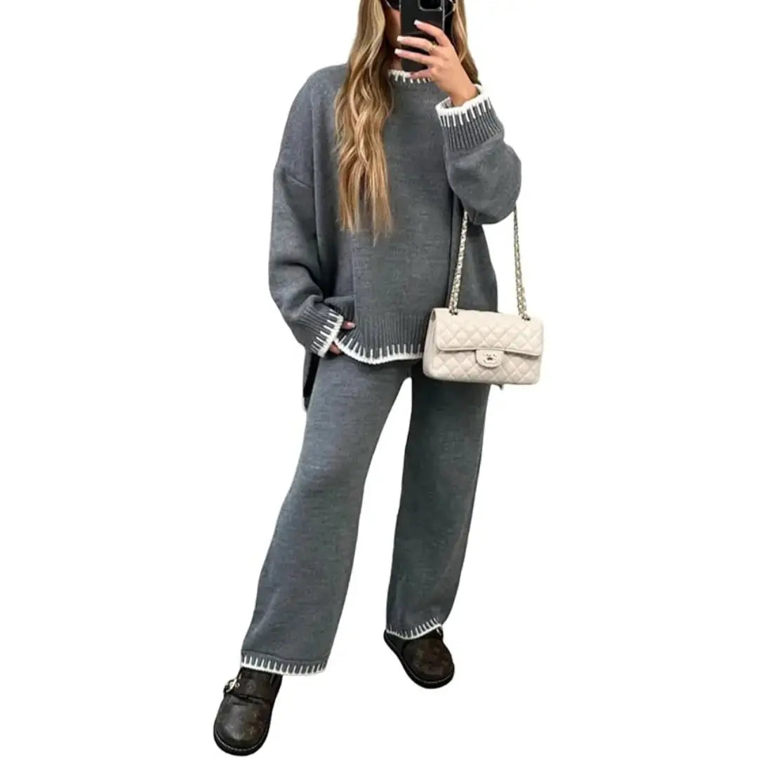 LÁVINE™ women's two-piece pant suit set featuring a tailored, elegant warm design for sophisticated office or formal wear.