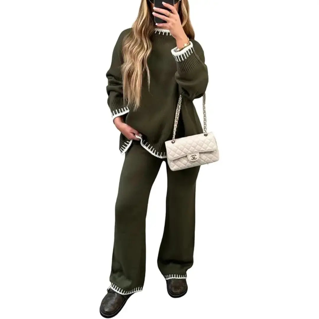 LÁVINE™ women's two-piece pant suit set featuring an elegant, tailored warm design for sophisticated office or formal wear.