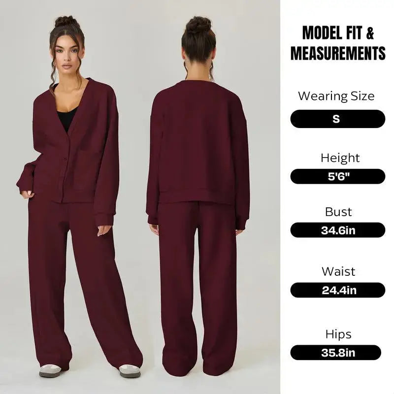 LÁVINE™ women's lounge set with cozy cardigan and matching pants, perfect for relaxed, casual wear.