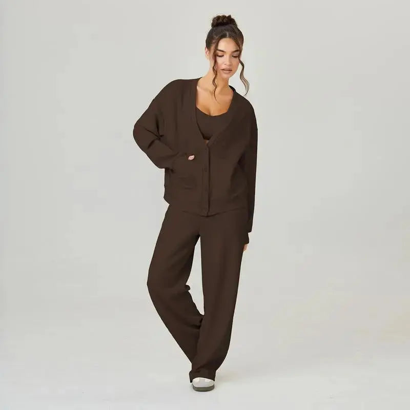 LÁVINE™ women’s lounge set with a cozy cardigan and matching pants, perfect for casual, comfortable wear.