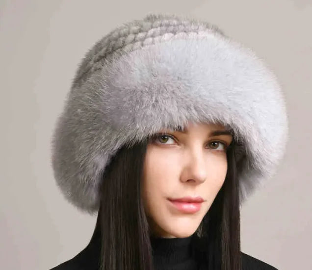 Luxury Mink Hair Hat – Elegant Braided Winter Fur Cap for Women