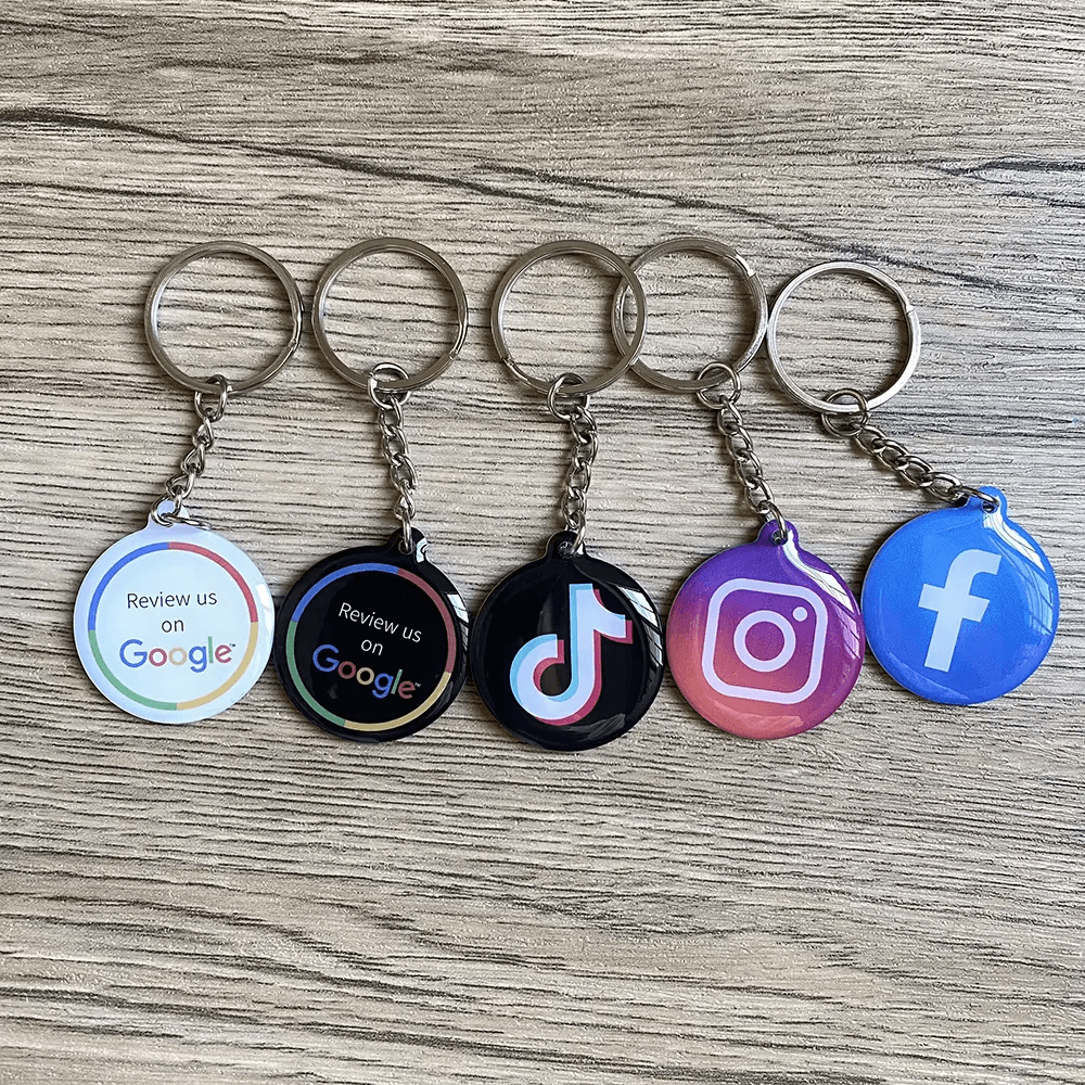 NFC Social Media Sharing Keychain – Epoxy Tap Card for Google Reviews, Instagram & Facebook