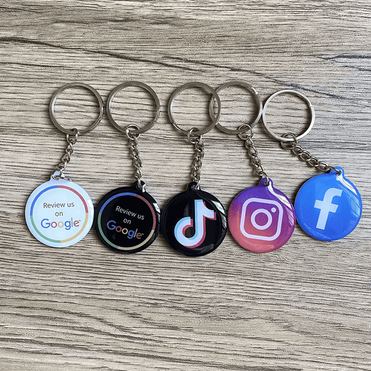 NFC Social Media Sharing Keychain – Epoxy Tap Card for Google Reviews, Instagram & Facebook