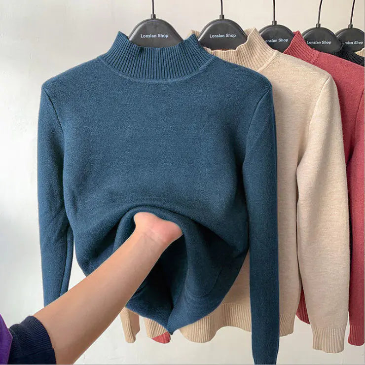 Velvet Turtleneck Sweater for Women | Warm Fleece Lined Autumn & Winter Top